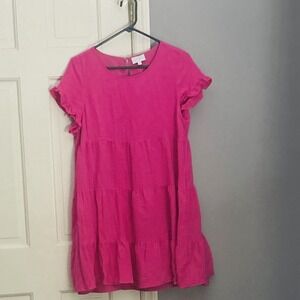Barbiecore Casual Chic Flared Tiered Mini Dress Hot Pink Women's Sz M